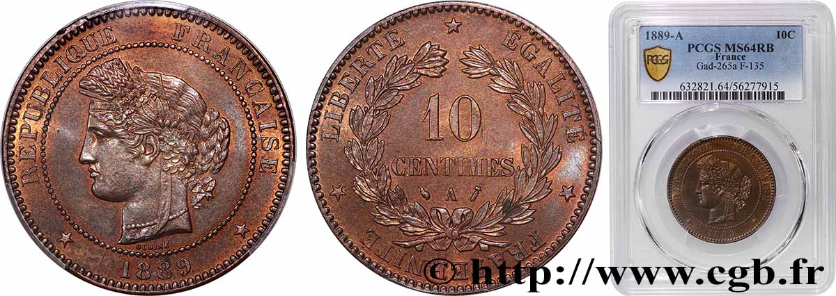 10 centimes Cérès 1889 Paris F.135/34 SPL64 PCGS