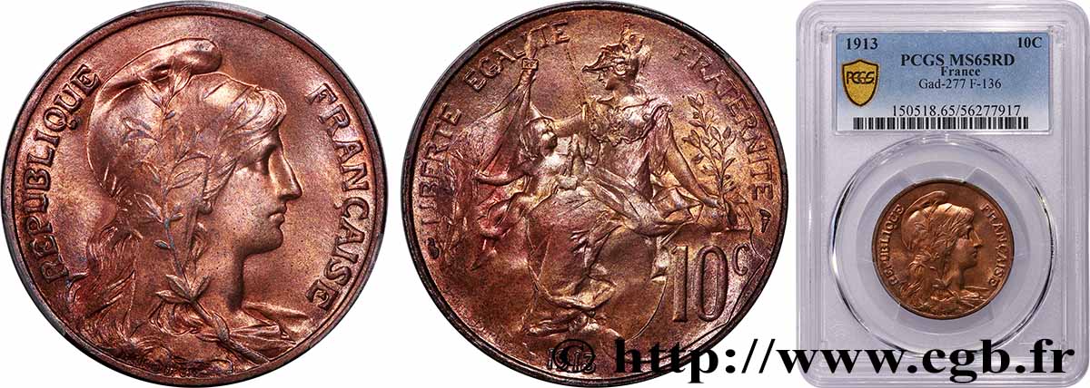 10 centimes Daniel-Dupuis 1913  F.136/22 FDC65 PCGS