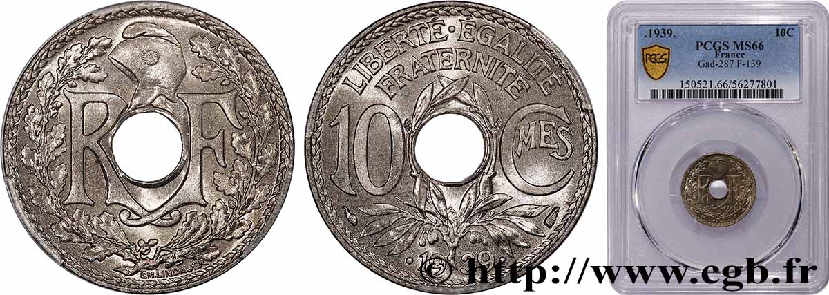10 centimes Lindauer, maillechort 1939  F.139/3 FDC66 PCGS