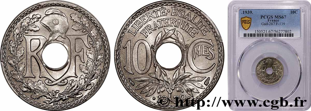 10 centimes Lindauer, maillechort 1939  F.139/3 FDC67 PCGS