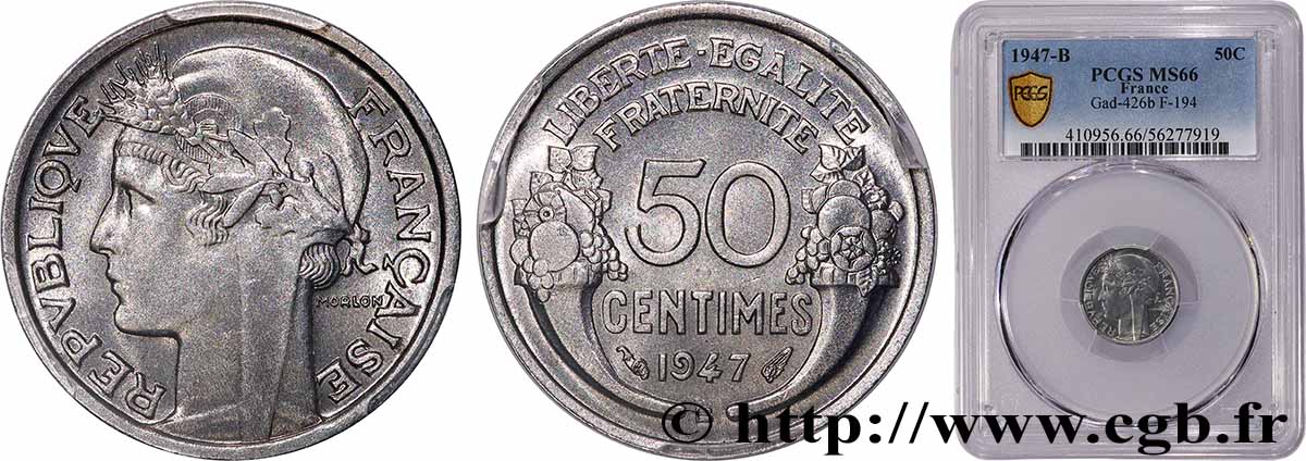 50 centimes Morlon, légère 1947 Beaumont-le-Roger F.194/11 FDC66 PCGS