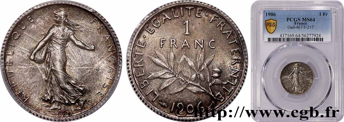 1 franc Semeuse 1906 Paris F.217/11 SPL64 PCGS