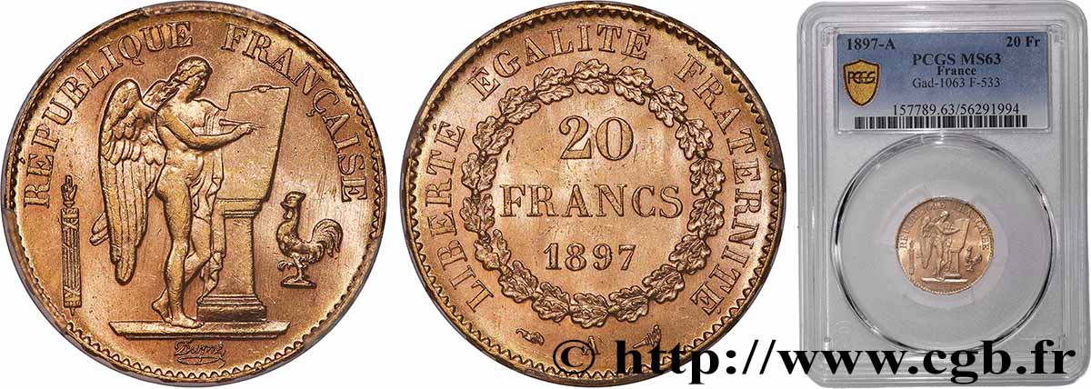 20 francs or Génie, Troisième République 1897 Paris F.533/22 SPL63 PCGS