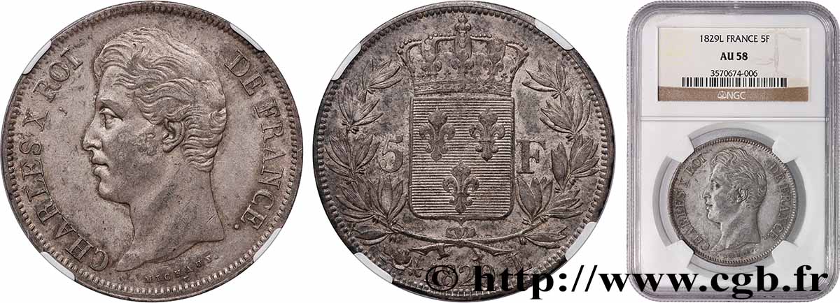 5 francs Charles X, 2e type 1829 Bayonne F.311/34 SUP58 NGC