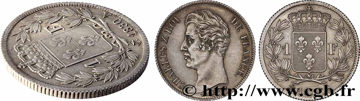 1 franc Charles X, tranche cannelée 1830 Paris F.208A/1 SUP+ 