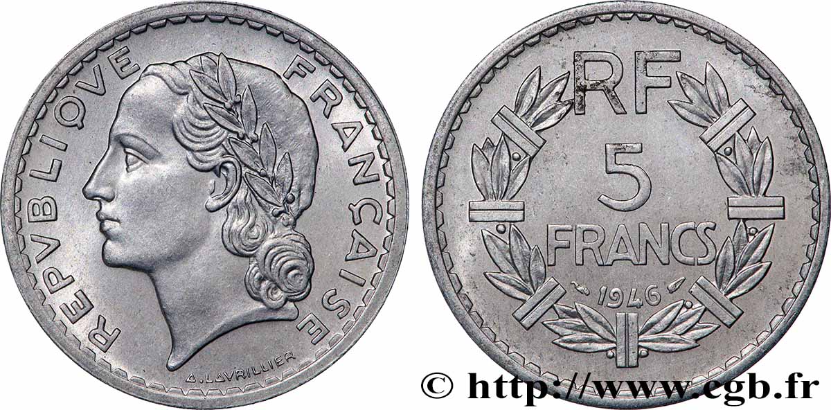 5 francs Lavrillier, aluminium 1946  F.339/6 VZ+ 