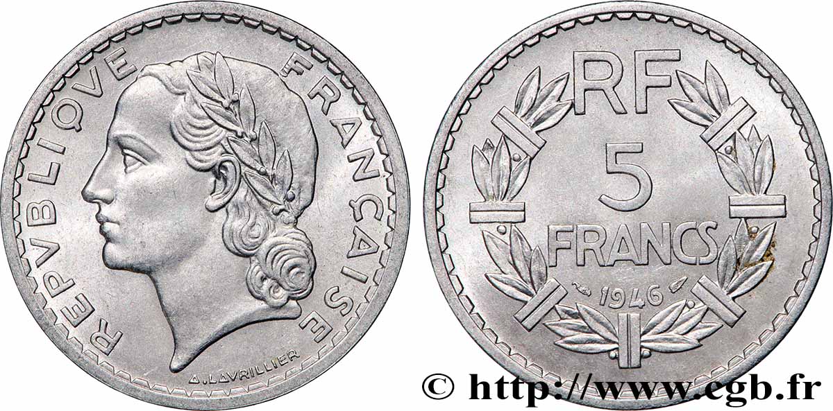 5 francs Lavrillier, aluminium 1946  F.339/6 SPL+ 