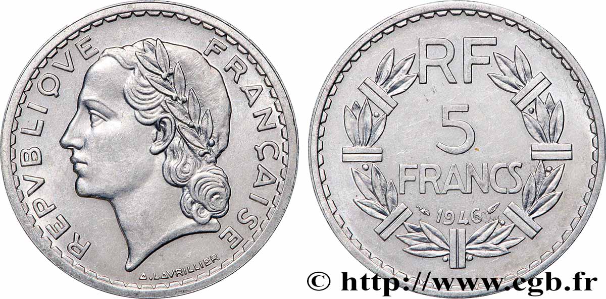 5 francs Lavrillier, aluminium 1946  F.339/6 MS 