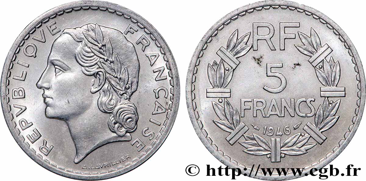 5 francs Lavrillier, aluminium 1946  F.339/6 SPL+ 