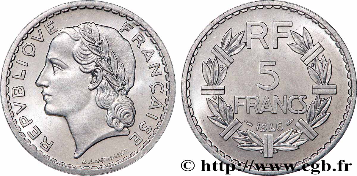 5 francs Lavrillier, aluminium 1946  F.339/6 VZ+ 