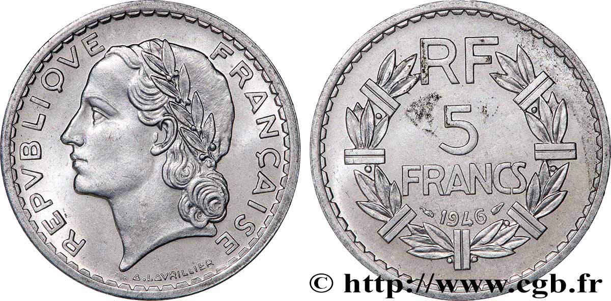 5 francs Lavrillier, aluminium 1946  F.339/6 MS 