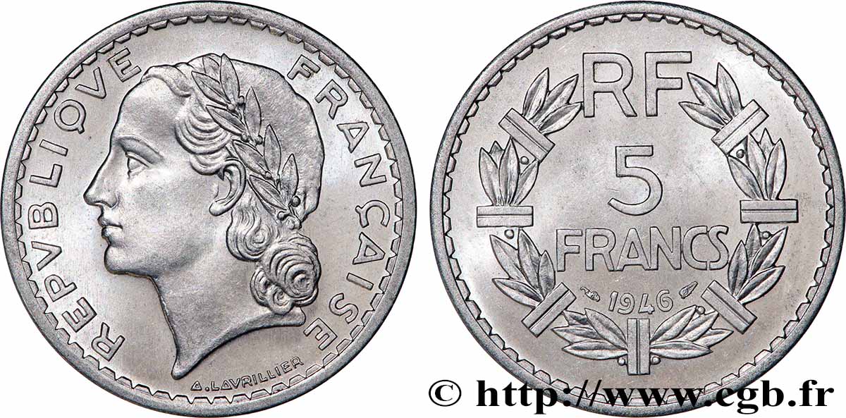 5 francs Lavrillier, aluminium 1946  F.339/6 SUP+ 
