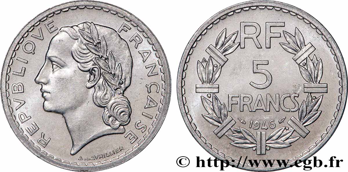 5 francs Lavrillier, aluminium 1946  F.339/6 SPL+ 