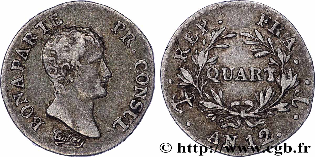 Quart (de franc) Bonaparte Premier Consul 1804 Nantes F.157/9 TB 