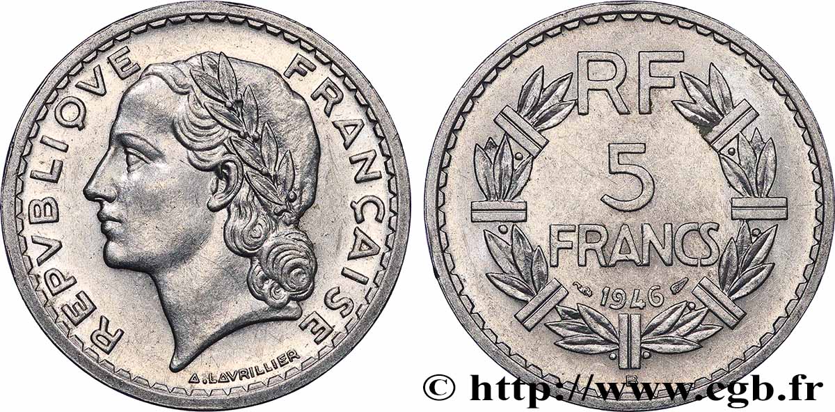 5 francs Lavrillier, aluminium 1946 Beaumont-Le-Roger F.339/7 SUP 