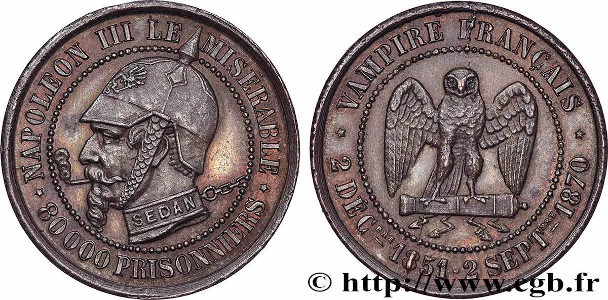 Médaille satirique Cu 27, type A “Éclairs et cigarette” 1870  Schw.A1a  VZ 