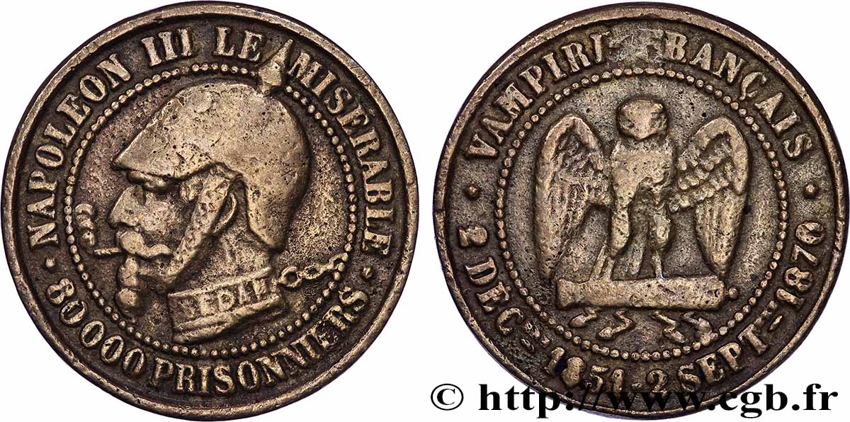 Médaille satirique en Laiton, type A “Éclairs et cigarette” 1870  Schw.A1a  VF 