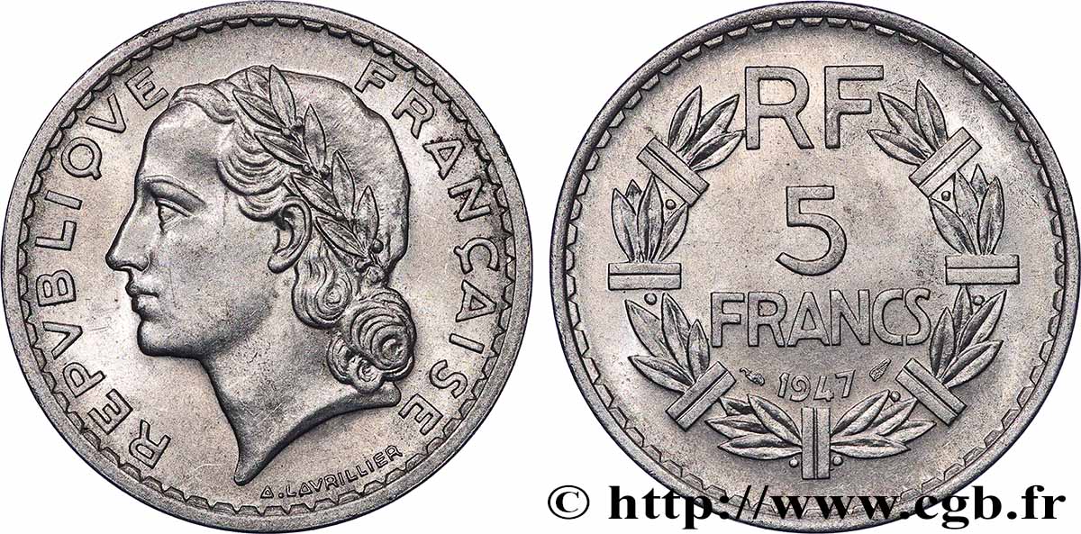 5 francs Lavrillier, aluminium 1947  F.339/9 SPL+ 
