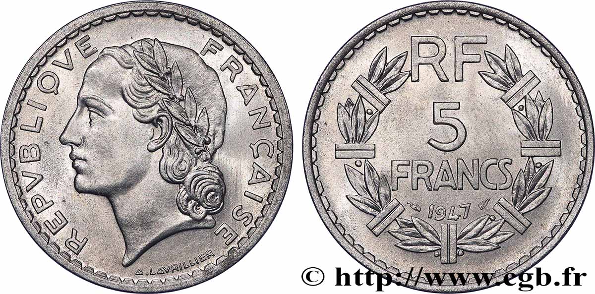5 francs Lavrillier, aluminium 1947  F.339/9 MS 