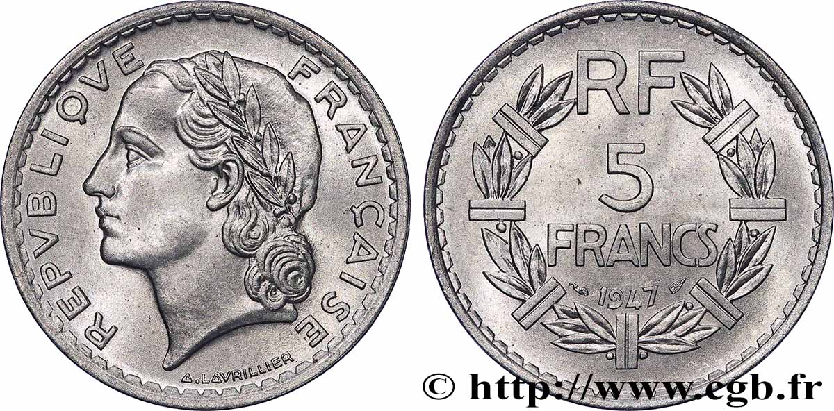 5 francs Lavrillier, aluminium 1947  F.339/9 VZ+ 