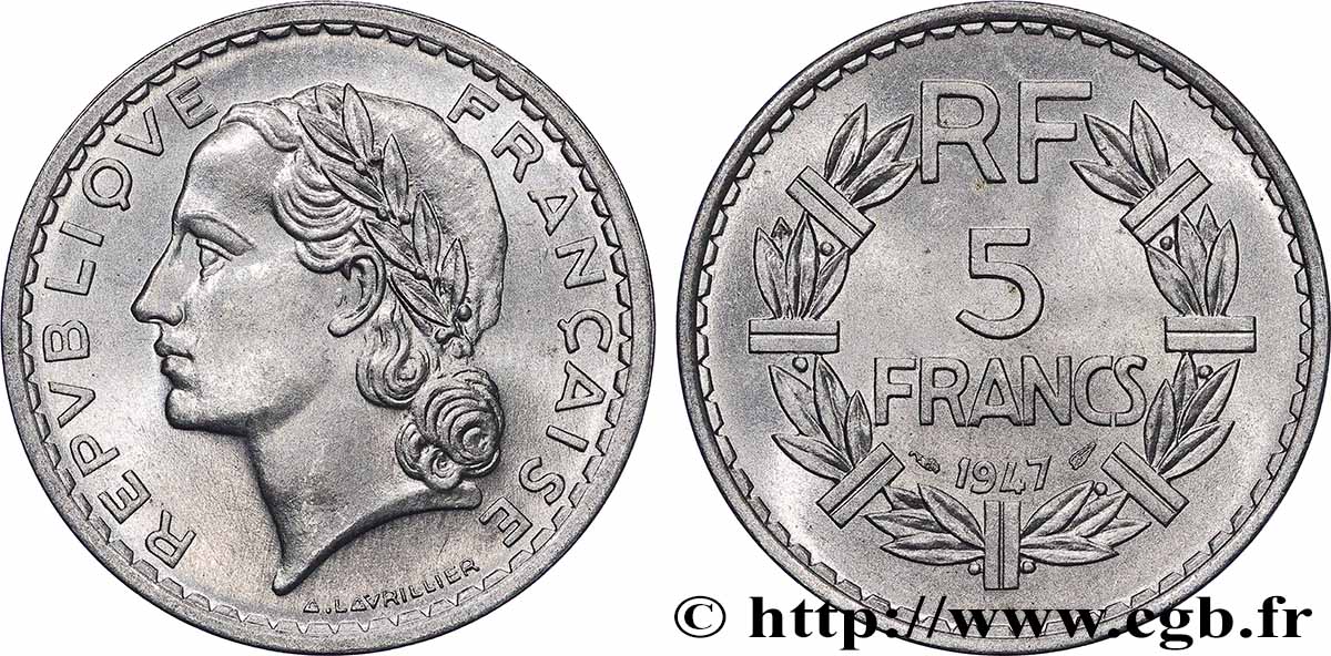 5 francs Lavrillier, aluminium 1947  F.339/10 SPL+ 