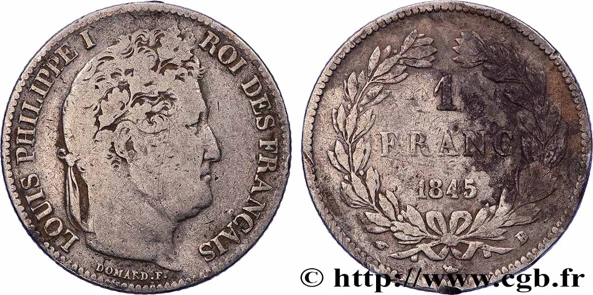 1 franc Louis-Philippe, couronne de chêne 1845 Rouen F.210/101 B 