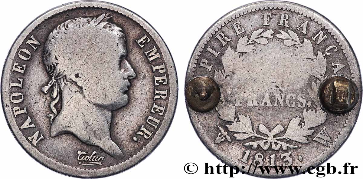 2 francs Napoléon Ier tête laurée, Empire français 1813 Lille F.255/66 B 