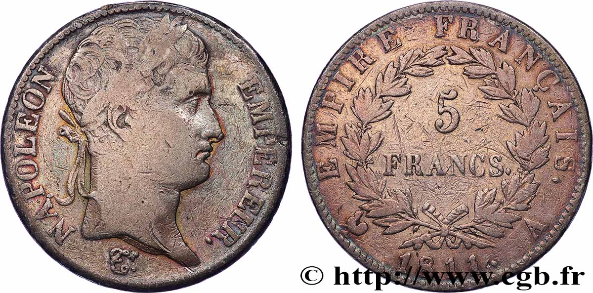 5 francs Napoléon Empereur, Empire français 1811 Paris F.307/27 VF 