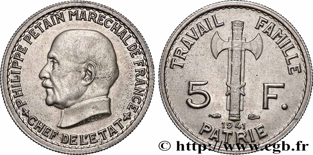 5 francs Pétain 1941  F.338/2 SUP+ 