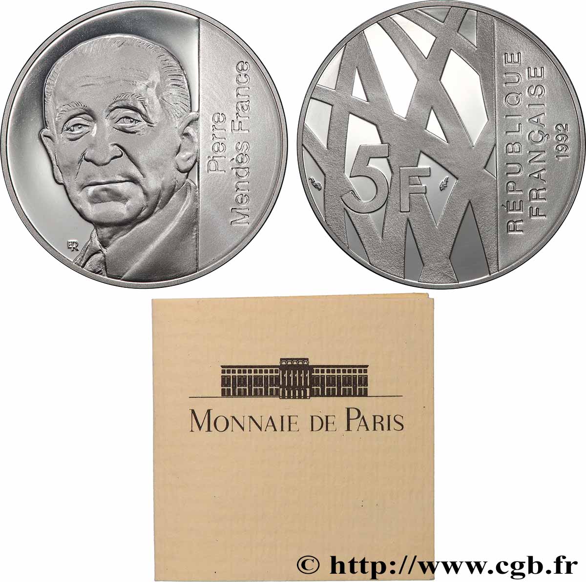 Belle Épreuve 5 francs Mendès-France 1992  F.1201 2 FDC 