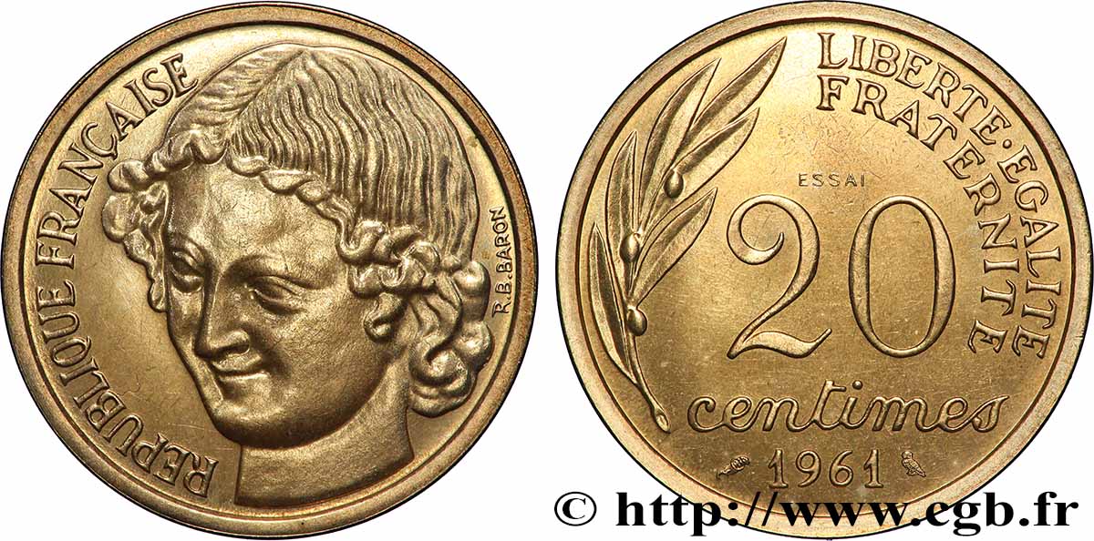 Essai du concours de 20 centimes par Baron 1961 Paris GEM.55 2 SPL 