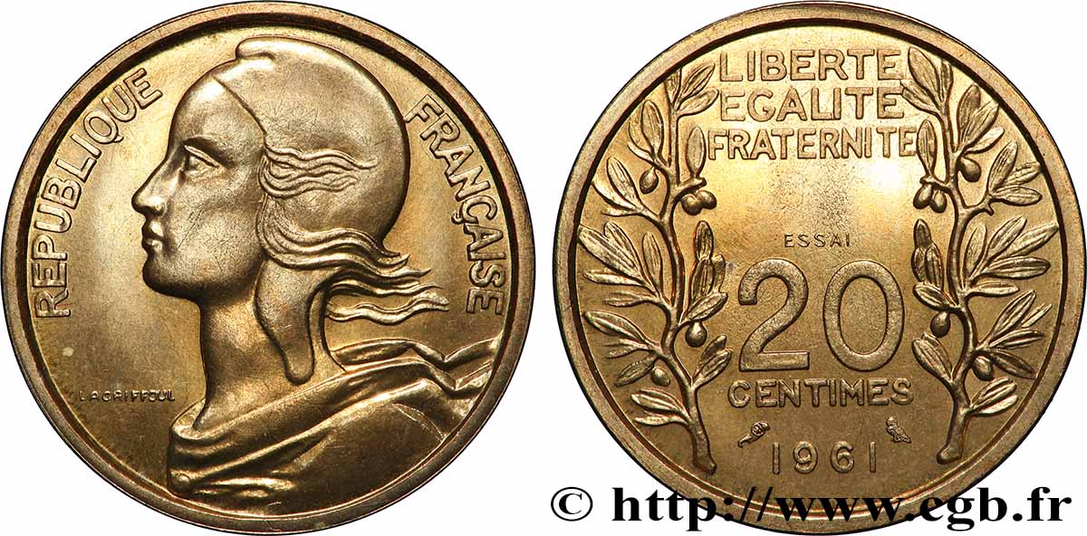 Essai du concours de 20 centimes par Lagriffoul 1961 Paris GEM.55 10 SPL 