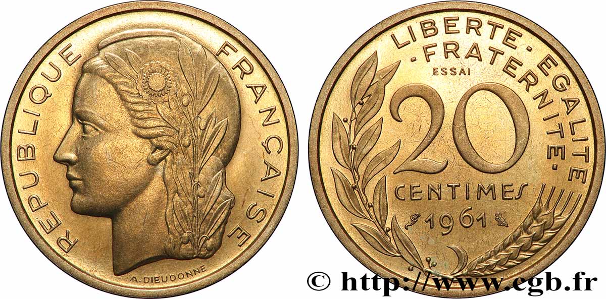 Essai du concours de 20 centimes par Dieudonné 1961 Paris GEM.55 8 SUP+ 