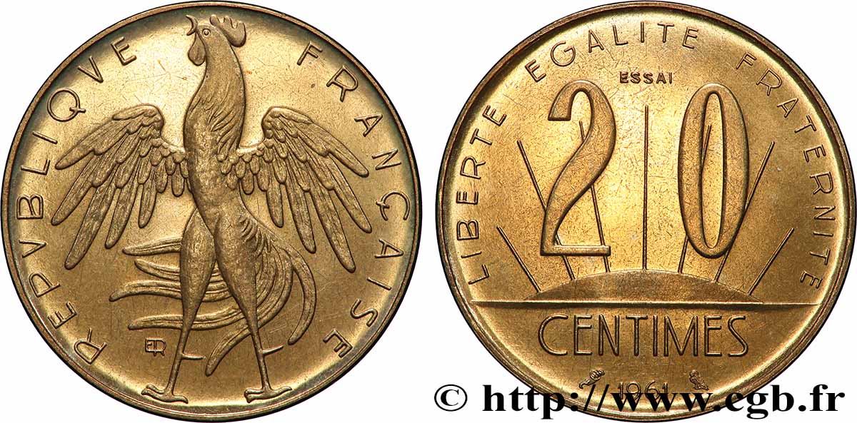 Essai du concours de 20 centimes par Rousseau 1961 Paris GEM.55 14 SPL 