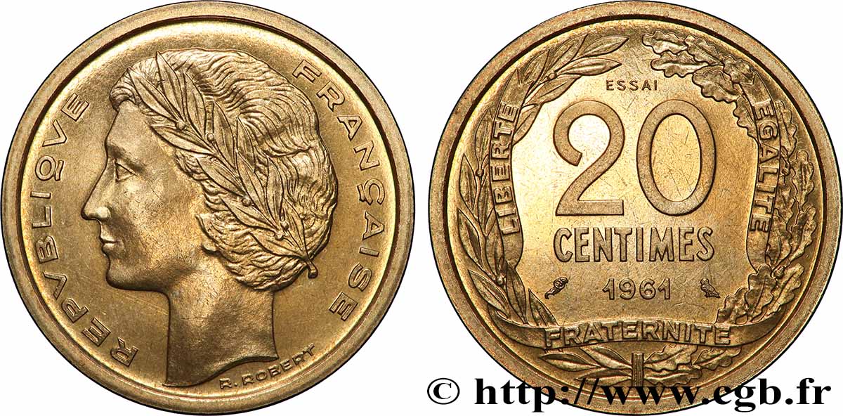 Essai du concours de 20 centimes par Robert 1961 Paris GEM.55 12 SPL 