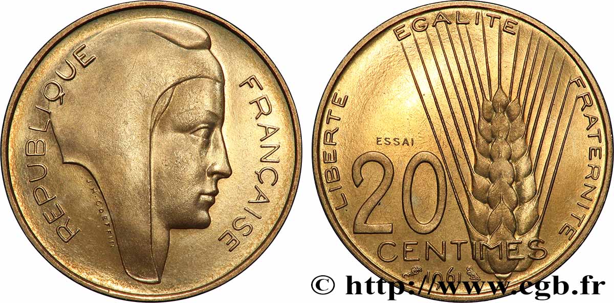 Essai du concours de 20 centimes par Coeffin 1961 Paris GEM.55 6 SPL 