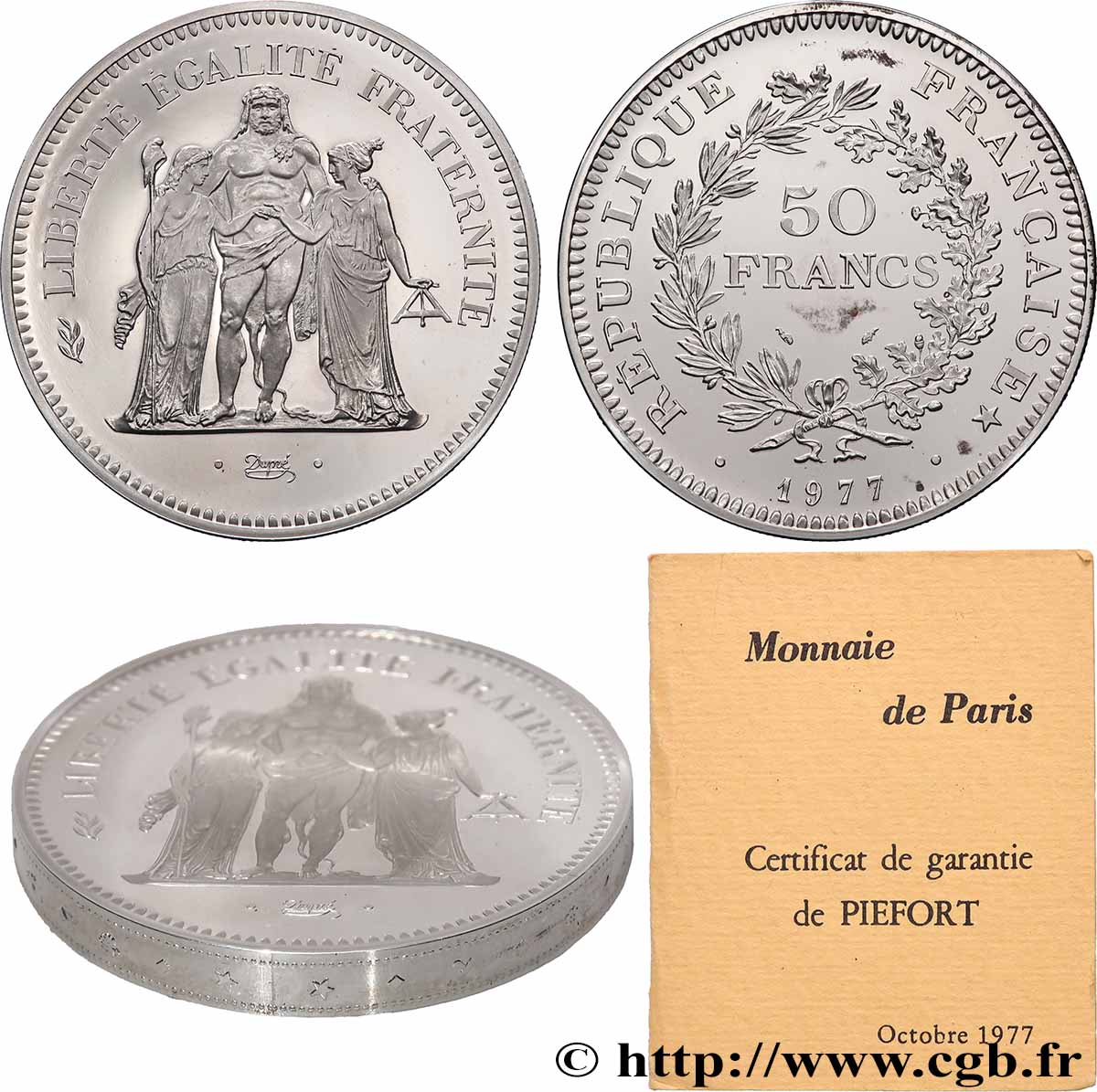 Piéfort Argent de 50 francs Hercule  1977 Pessac GEM.223 P1 SPL 