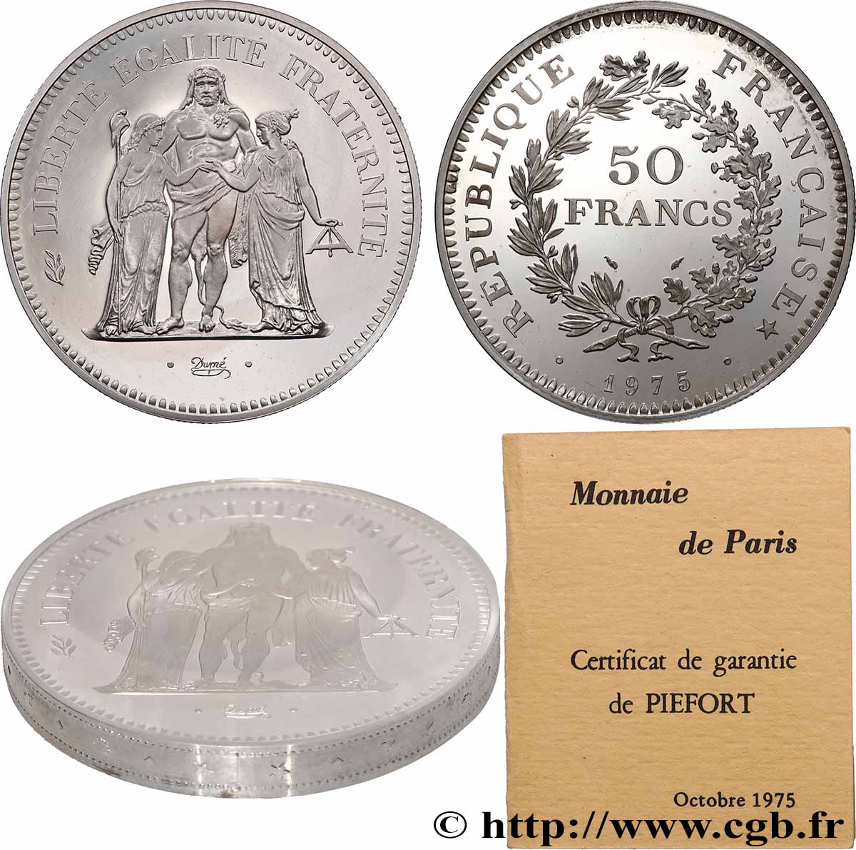 Piéfort Argent de 50 francs Hercule 1975  GEM.223 P1 SPL 