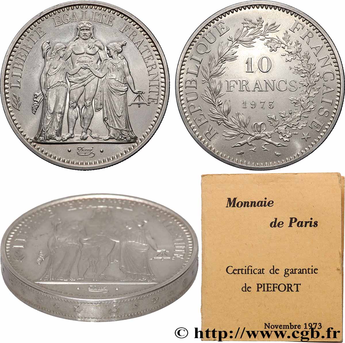 Piéfort Argent de 10 francs Hercule 1973 Pessac GEM.183 P1 SPL 