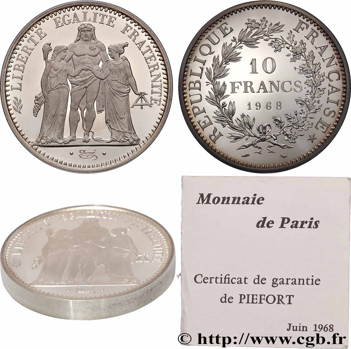 Piéfort Argent de 10 francs Hercule 1968 Paris GEM.183 P1 FDC 