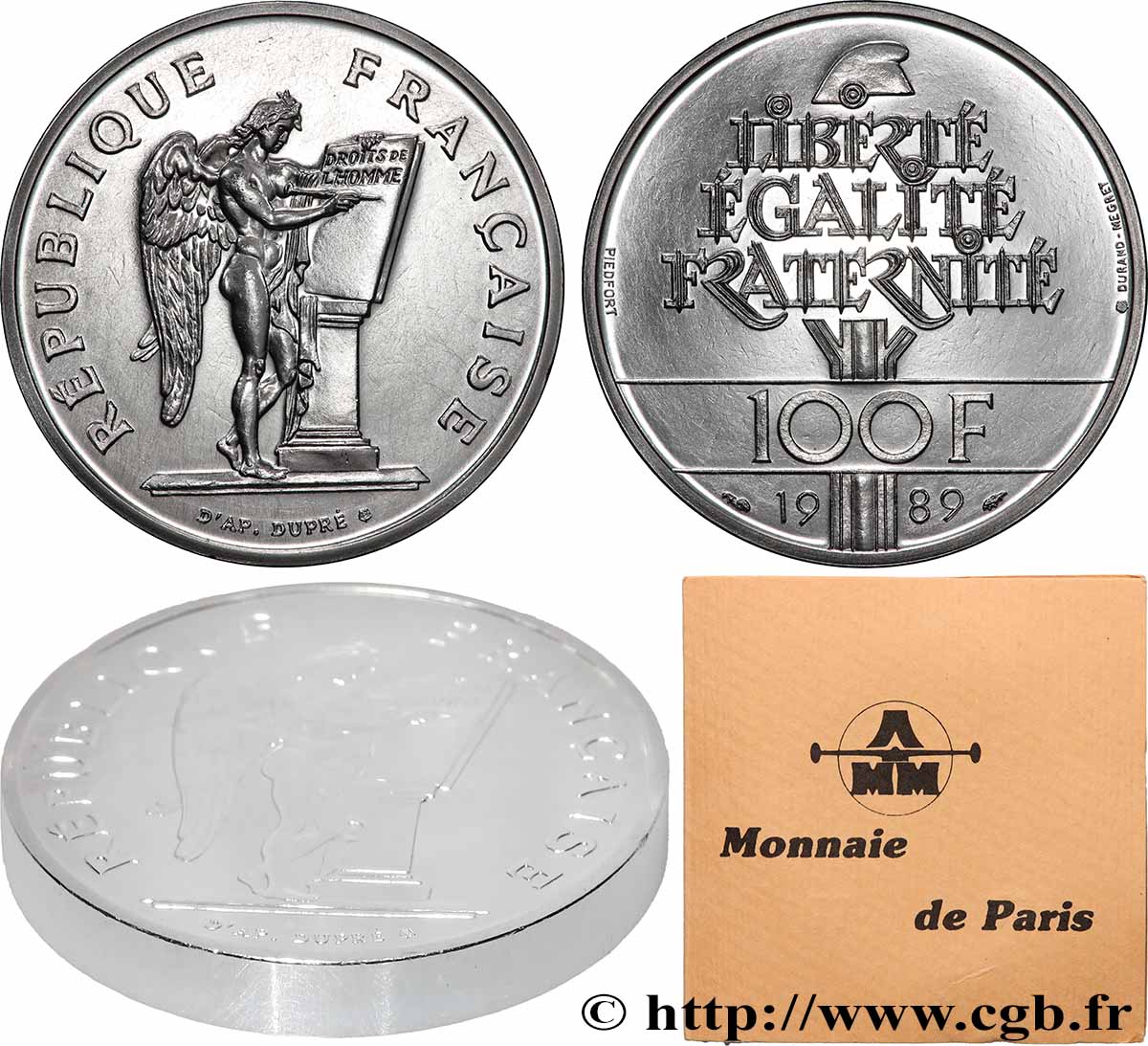 Piéfort Brillant Universel de 100 francs Droits de l&nbsp;Homme 1989 Pessac GEM.238 P1 MS 