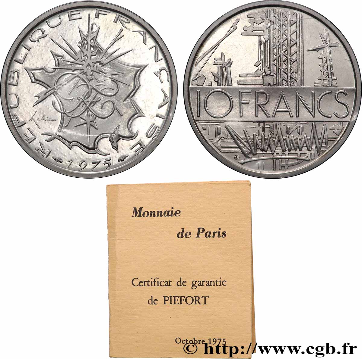Piéfort Argent de 10 francs Mathieu 1975 Pessac GEM.186 P2 FDC 
