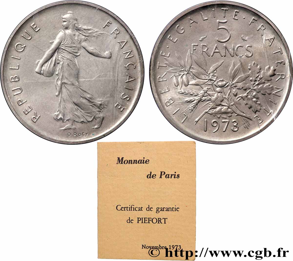 Piéfort argent de 5 francs Semeuse 1973 Pessac GEM.154 P2 SPL 