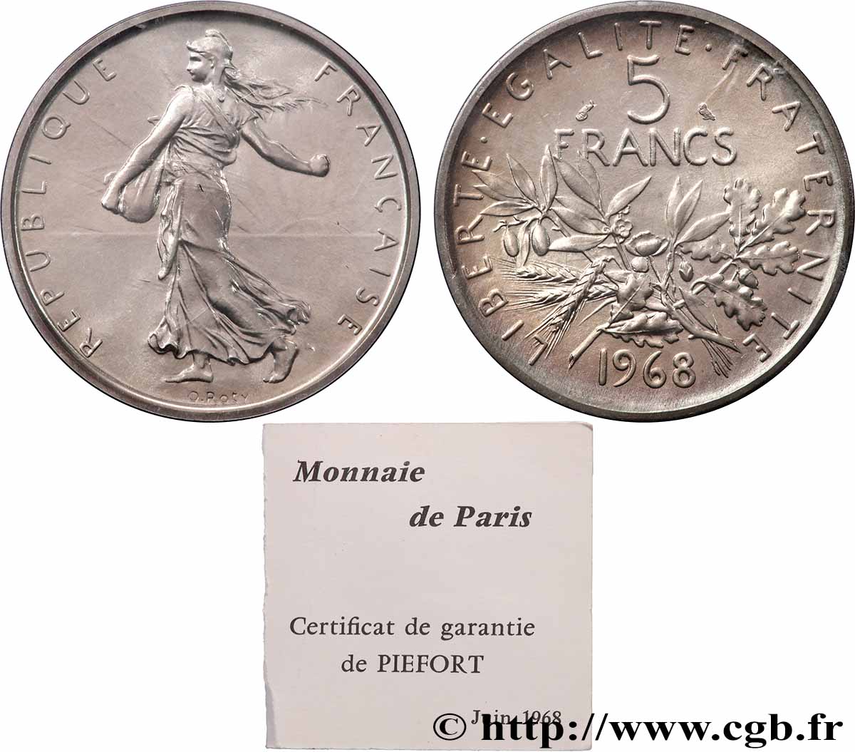 Piéfort Argent de 5 francs Semeuse 1968 Paris GEM.153 P3 FDC 