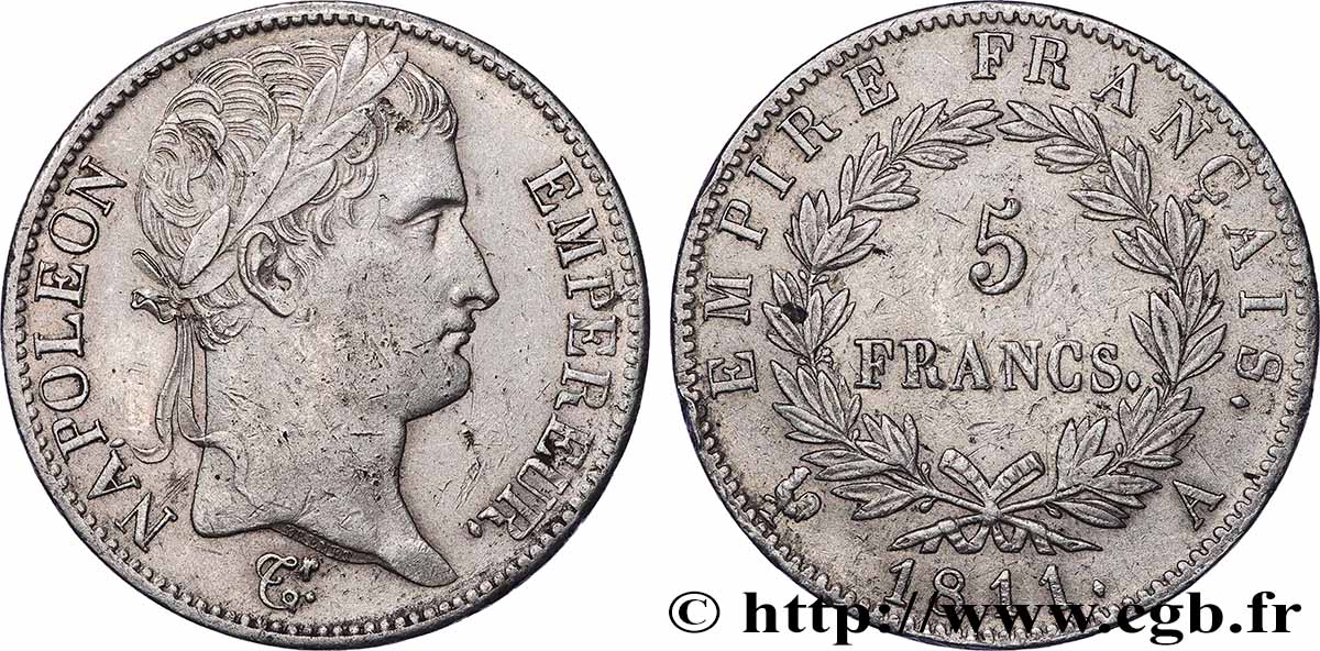 5 francs Napoléon Empereur, Empire français 1811 Paris F.307/27 SS 