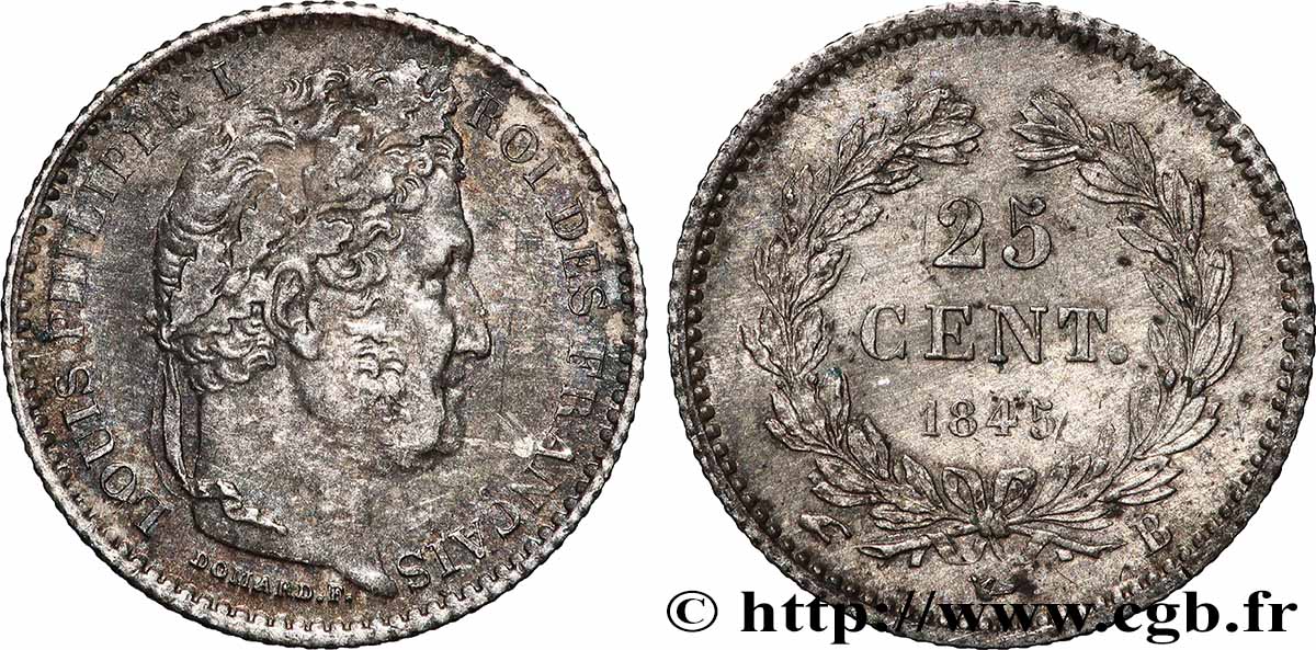25 centimes Louis-Philippe 1845 Rouen F.167/1 TTB+ 