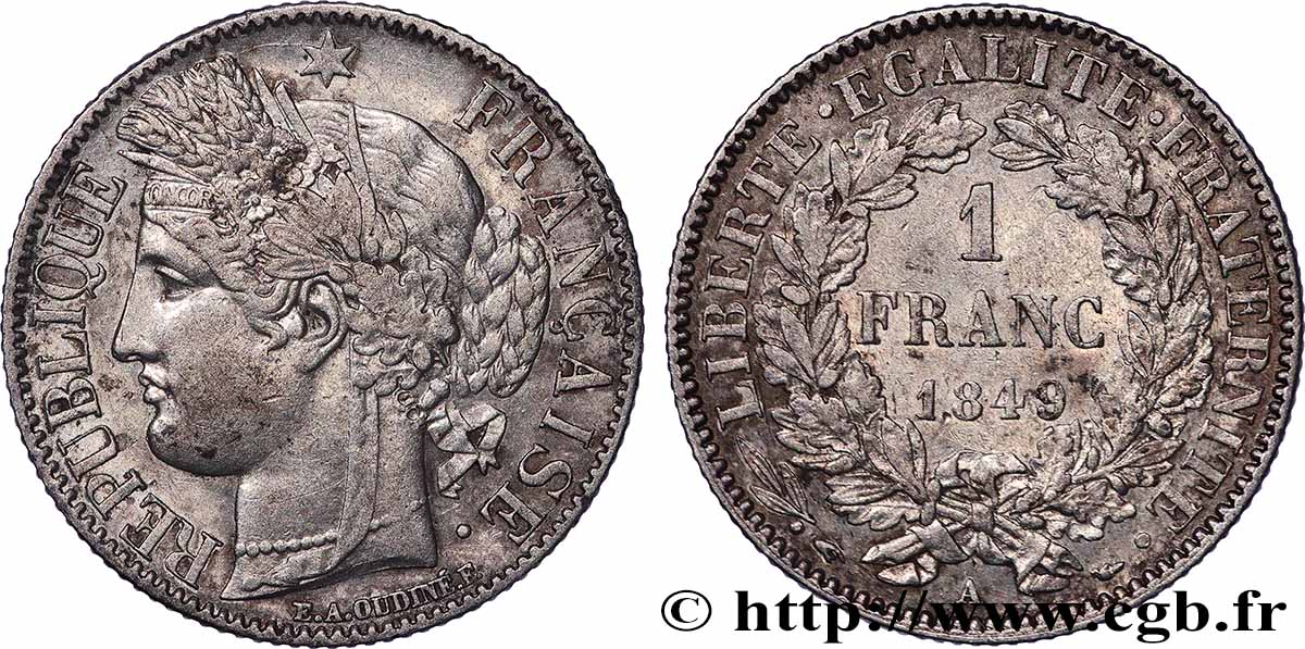 1 franc Cérès, IIe République 1849 Paris F.211/1 TTB 