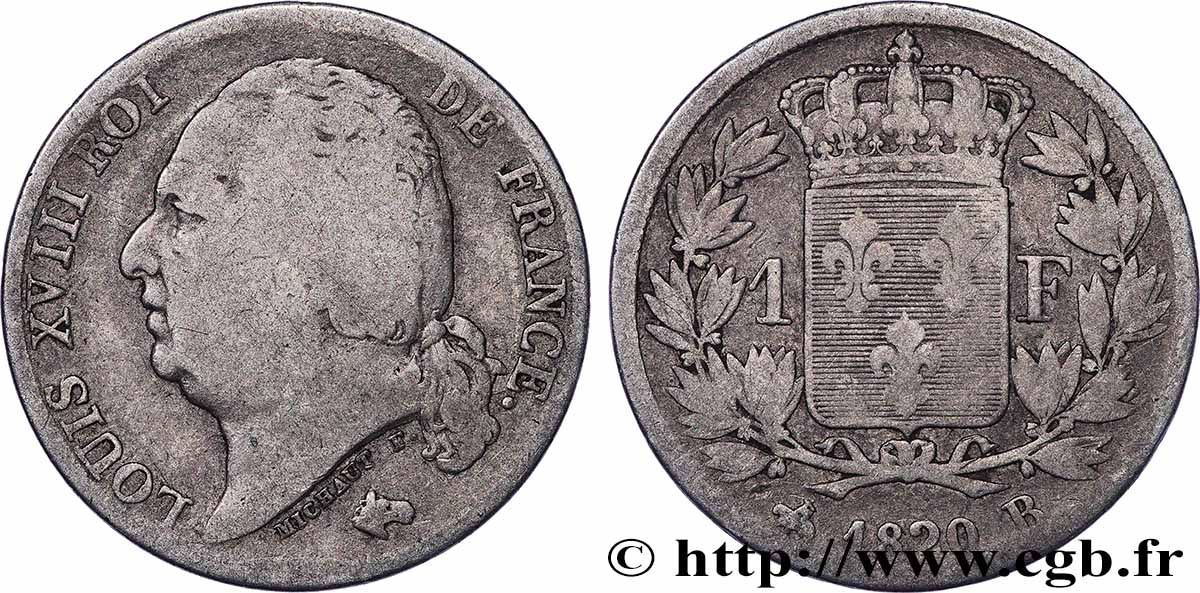 1 franc Louis XVIII 1820 Rouen F.206/31 fS 