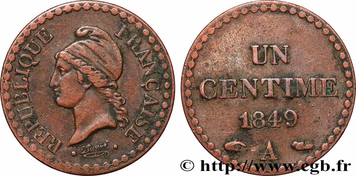 Un centime Dupré, IIe République 1849 Paris F.101/2 VF 