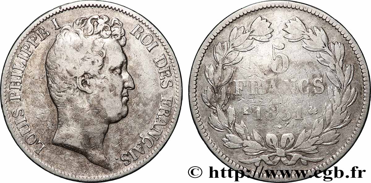 5 francs type Tiolier avec le I, Hybride, tranche en creux 1831 Bordeaux F.317/1 VF 